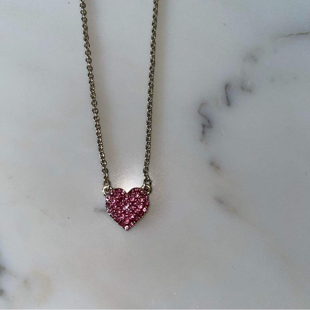 J Crew Pink Pave Heart Necklace NWT